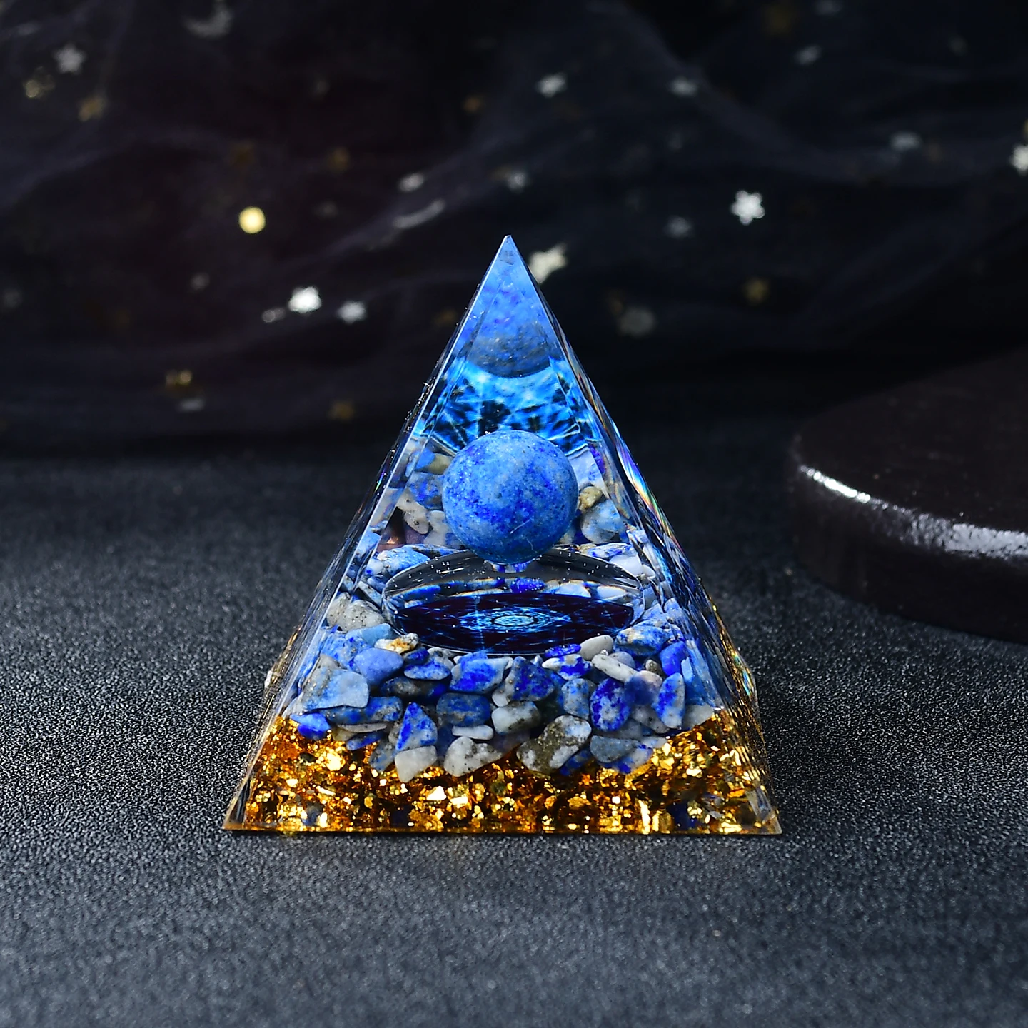 One Natural Lapis Lazuli Ball Resin Energy Pyramid Healing Gemstone Pebble Energy Stone Decorative Festival Gift
