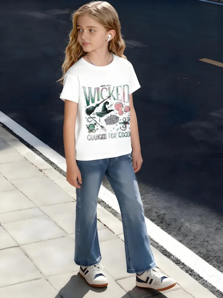 ​ Camiseta de algodón para niños Tema musical WICKED con sombrero de bruja y motivo de corona para niños y niñas Diseño inspirado en Broadway ​