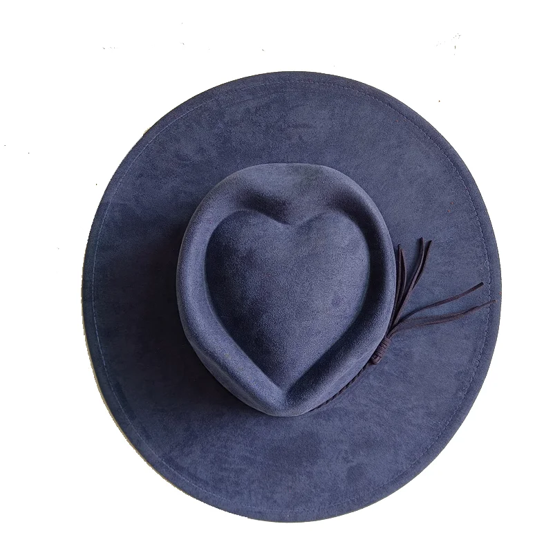 Dark blue Suede Hat LOVE Fashion 2026 New Autumn/Winter Collection Unisex Felt Fedora Hat Classic Church Hat Women's Sun Hat