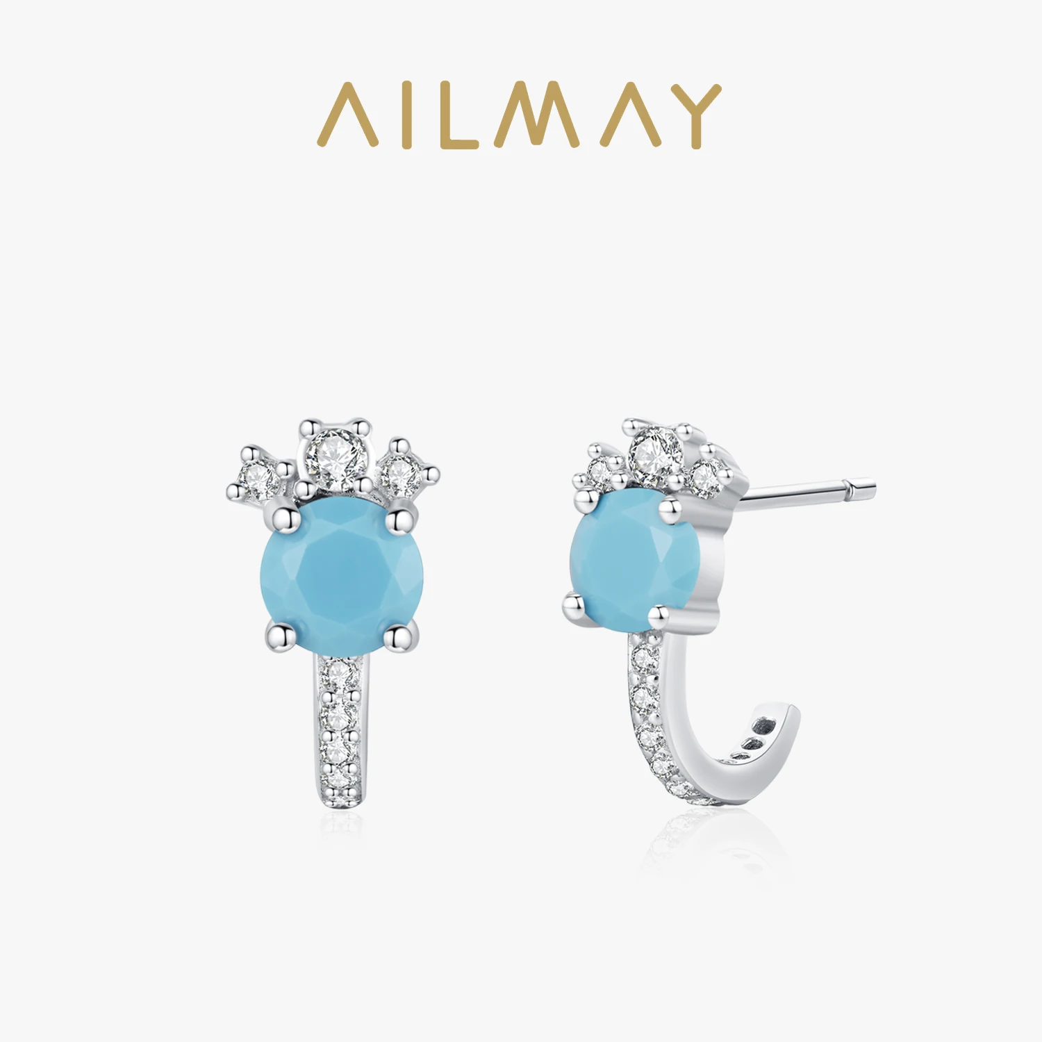 Ailmay 925 Sterling Silver Retro Turquoise Fashion Geometric Earrings For Women Festival Party Accessories Gift