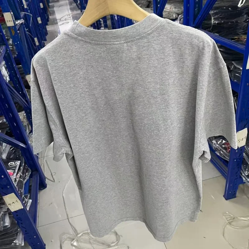 Casual Crewneck T-Shirt Men Grey Solid SAINT Bold Font Graphic Loose Daily Cotton Top