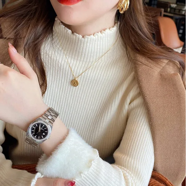 Fall/Winter New Style Women's Innerwear One-piece Fleece Sweater Women's Fall/Winter Slim-Fitting Thick Fleece Base Top