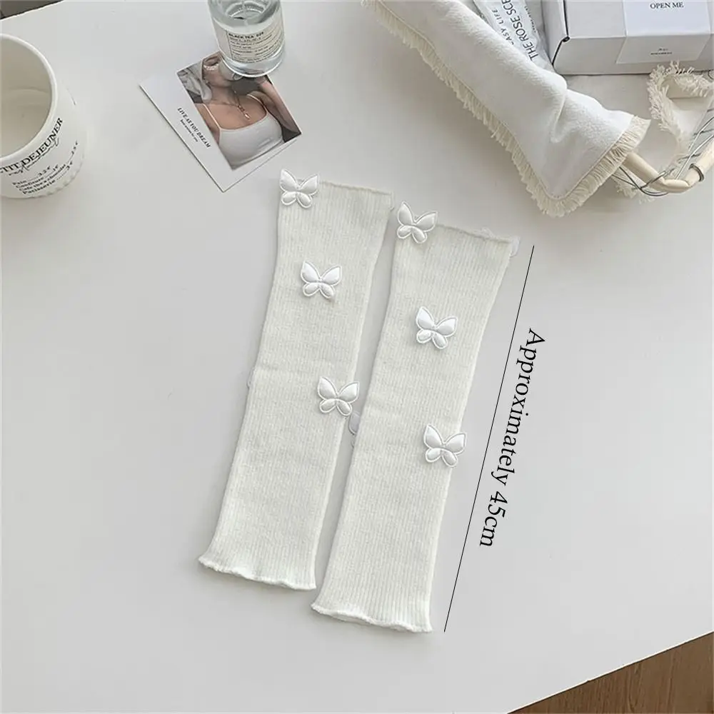 Cute Warm Leg Warmer/Arm Cover White Butterfly Lolita Long Socks Ballet Style Warm Feet Cover for Winter Autumn
