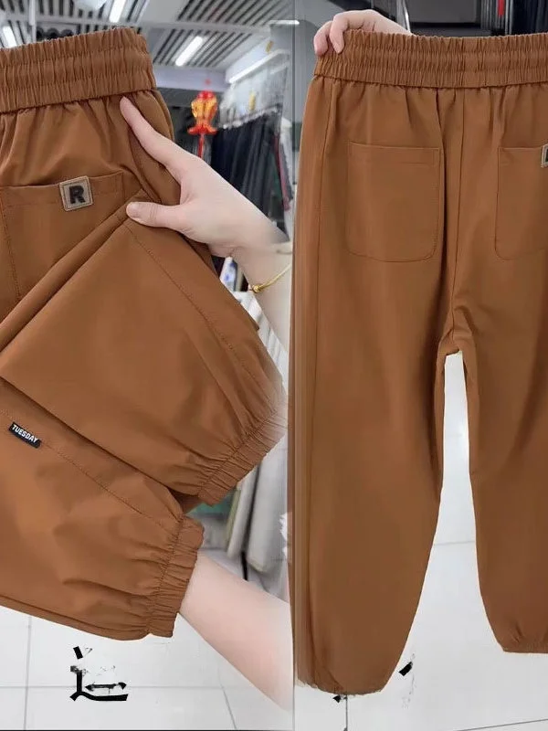 Summer New Ice Silk Quick Dry Nine Points Sports Pants Women Loose Slim Harlan Casual Trousers Fashionable All Matched Cuffed