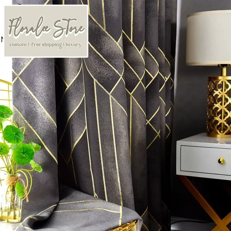 New Light Luxury Nordic Simple Line Jacquard Blackout Curtains For Bedroom Living Room Window Blackout Decor Custom Green Cloth