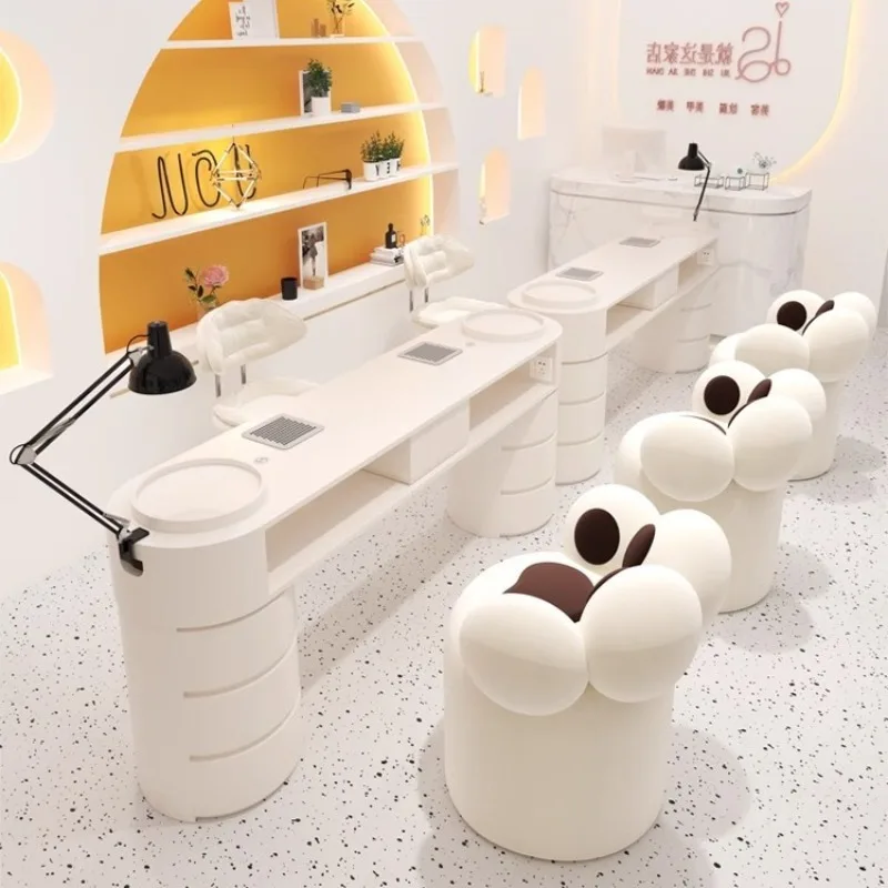 

Cream wind vacuum cleaner manicure table and chair set with socket baking lamp single and double three people full set manicure