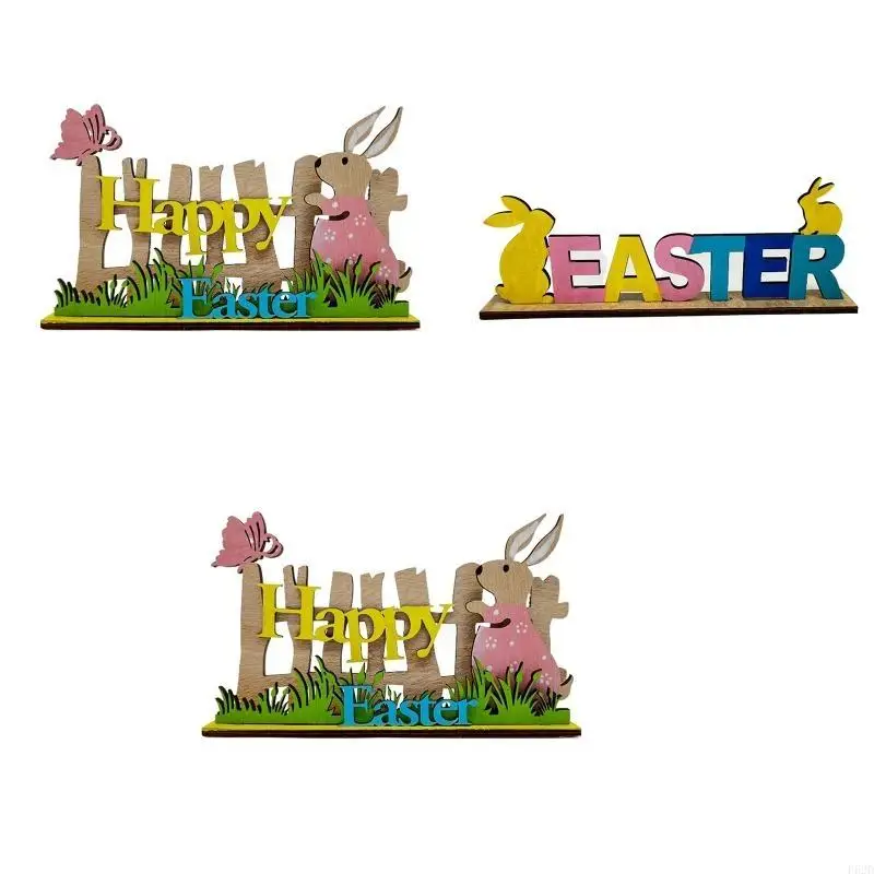 

F62D Interest Decorative Easter Bunny Wooden Ornaments Toy Kids Party Christmas Gift