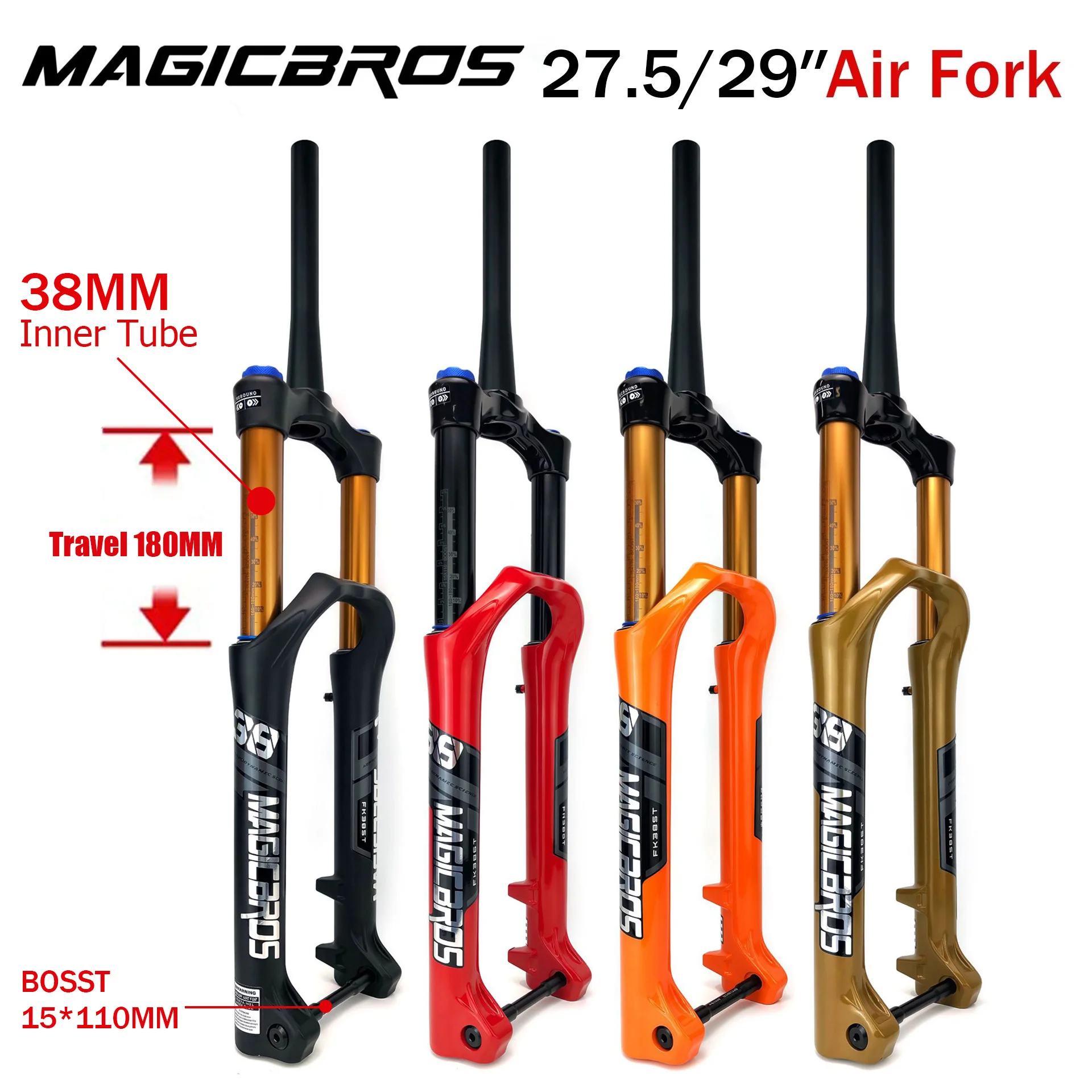 

MAGICBROS DH MTB Mountain Bike Fork Air Suspension Fork Travel 180MM Stronger Tube 38MM Boost 15x110MM Downhill Enduro Fork