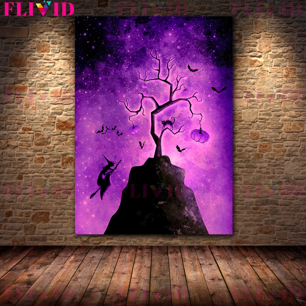 The Witch Who Flies Free On A Broomstick Vintage Wall Art Canvas Painting The Flying Witch Art Poster And Print Home Decoration