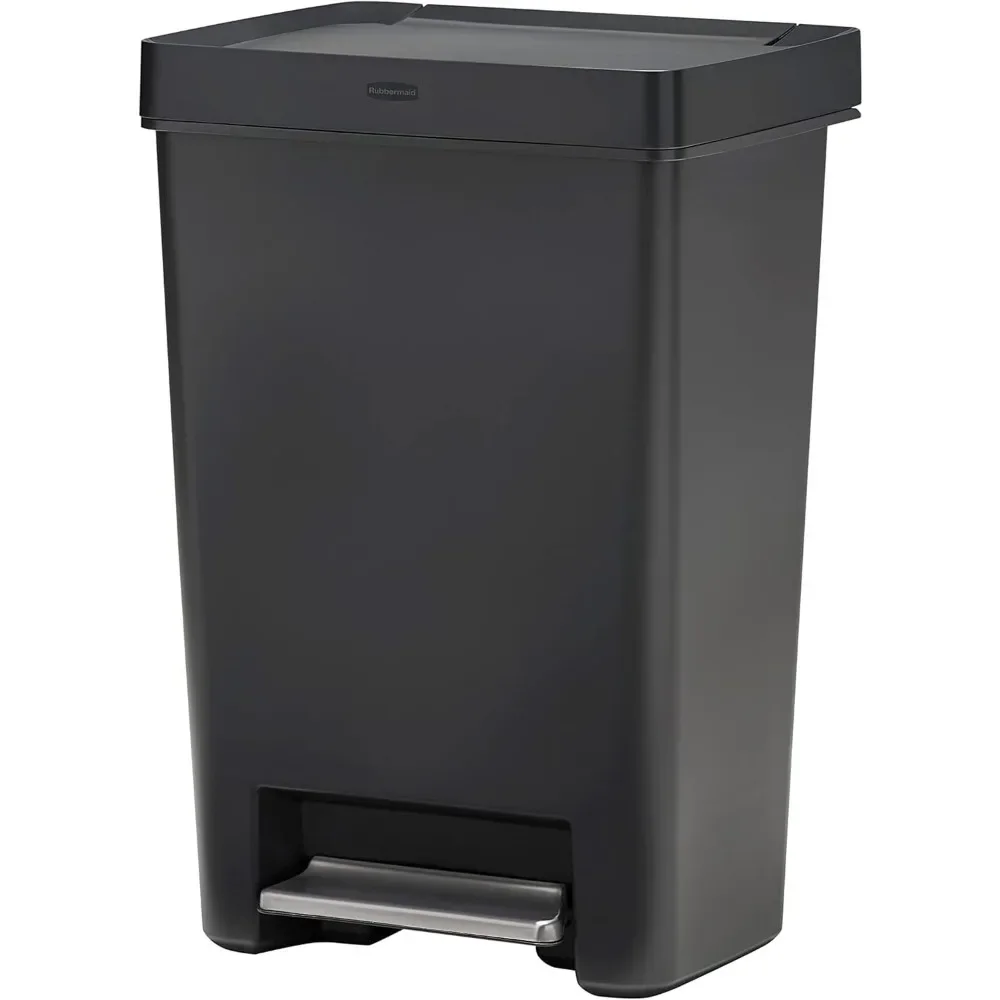 

Trash Can Step-On Trash Can for Home and Kitchen, with Lid Lock and Slow Close, HANDS-FREE USE: Step-on The Stainless-steel