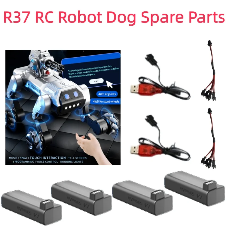 R37 스마트 리모컨 RC 로봇 강아지 예비 부품 액세서리 7.4V 500mAh 배터리 USB 라인 4To1 라인 R37 RC 로봇 강아지용
