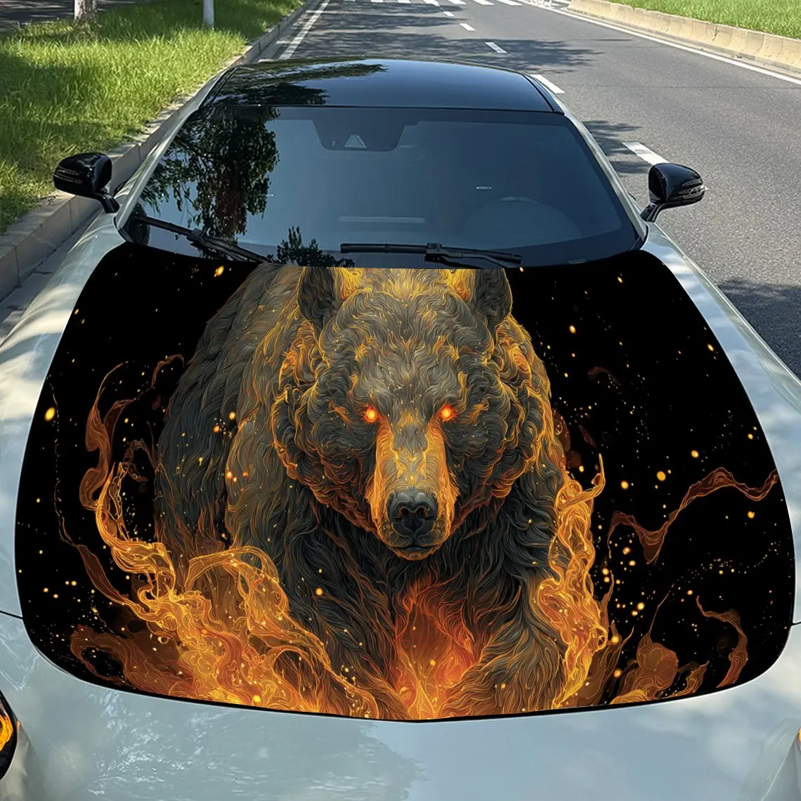 

Mighty Flaming Bear Car Engine Hood Sticker, Auto Vinyl Wraps, Waterproof Self-adhesive Vehicle Decal, Durable & Anti-scratch Au