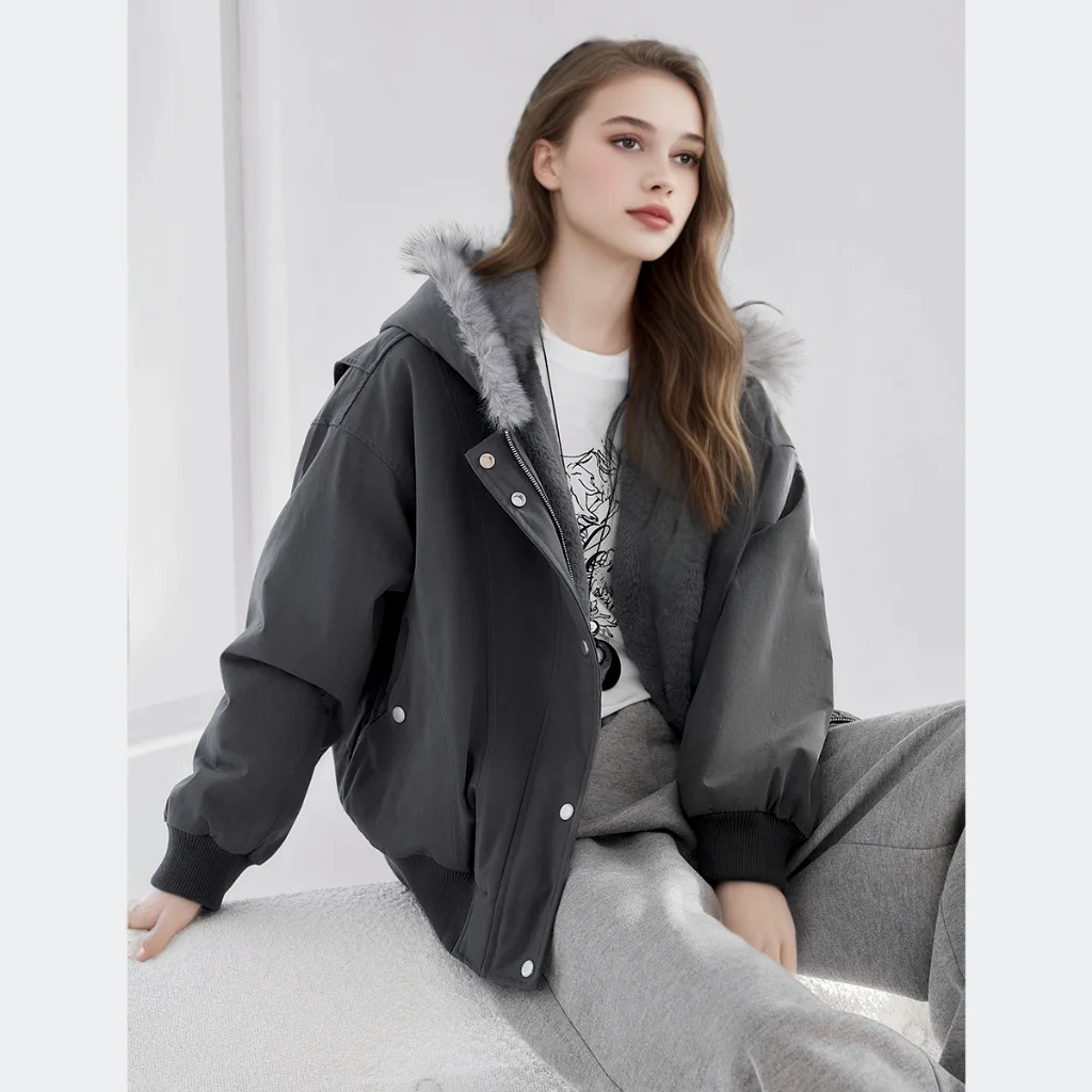 

2026 Winter New Women's Faux Fur Jacket Hooded Loose Parker Jacket