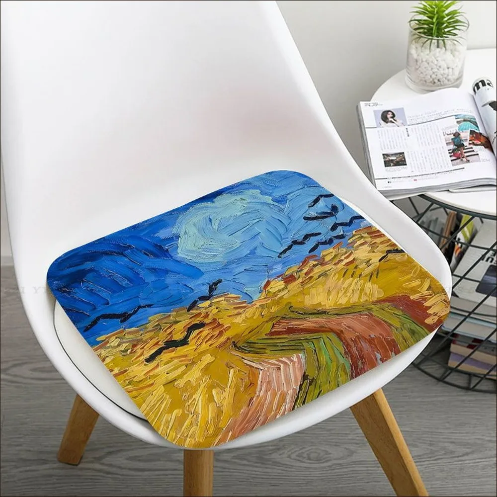 Van Gogh Oil Painting Art Cushion Mat European Chair Mat Soft Pad Seat Cushion For Dining Patio Home Office Sofa Decor Tatami