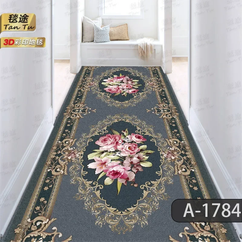 NEW Fashion Long Rugs For Corridor Runner Non-slip Floor Mat Long Strip European-style Hotel Hallway Wedding Carpet Printed