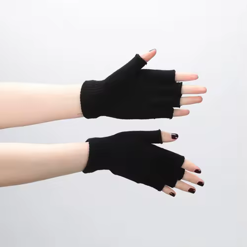1pair Black Short Half Finger Fingerless Knit Wrist Glove Winter Warm Stretch Work Gloves for Women and Men Cycling Accessories - Image 2
