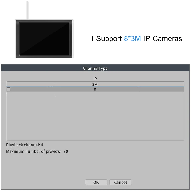 Imagem -03 - Sistema de Segurança Smar-nvr com Monitor Lcd Network Video Recorder Face Detection Wi-fi Nvr 8ch 10 Polegada Cctv mp 5mp