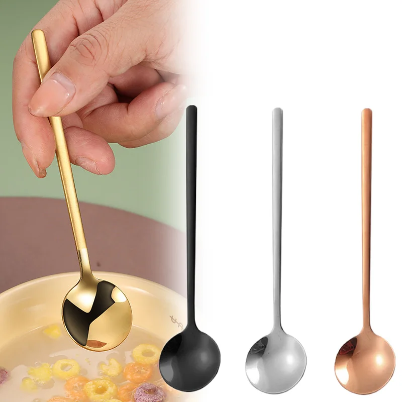 

Ложка из нержавеющей стали, утолщенная ложка для супа с длинной ручкой, круглые ложки, мороженое, десерт, кофе, питьевая кухонная посуда