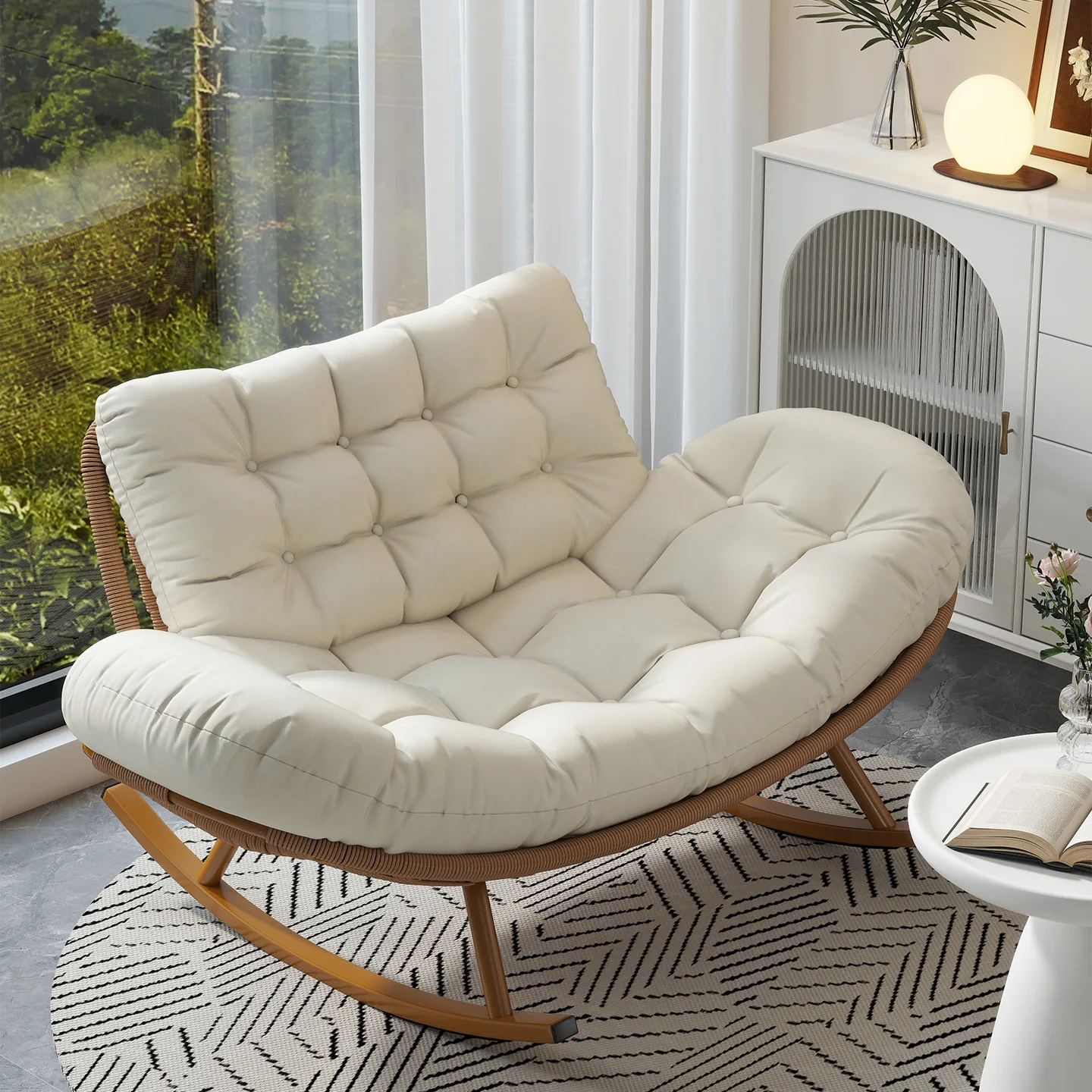 Shell Double Rocking Chair Reclining Chair Home Adult Sleeping Patio Living Room Balcony Rattan Chair