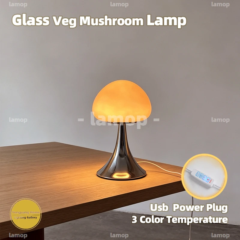 Hand Blown Murano Rounded Mushroom Canopy Desk Lamp Bulbous Arch Contour Gentle Ambient Light Korean Cream Style Bedroom Bedside