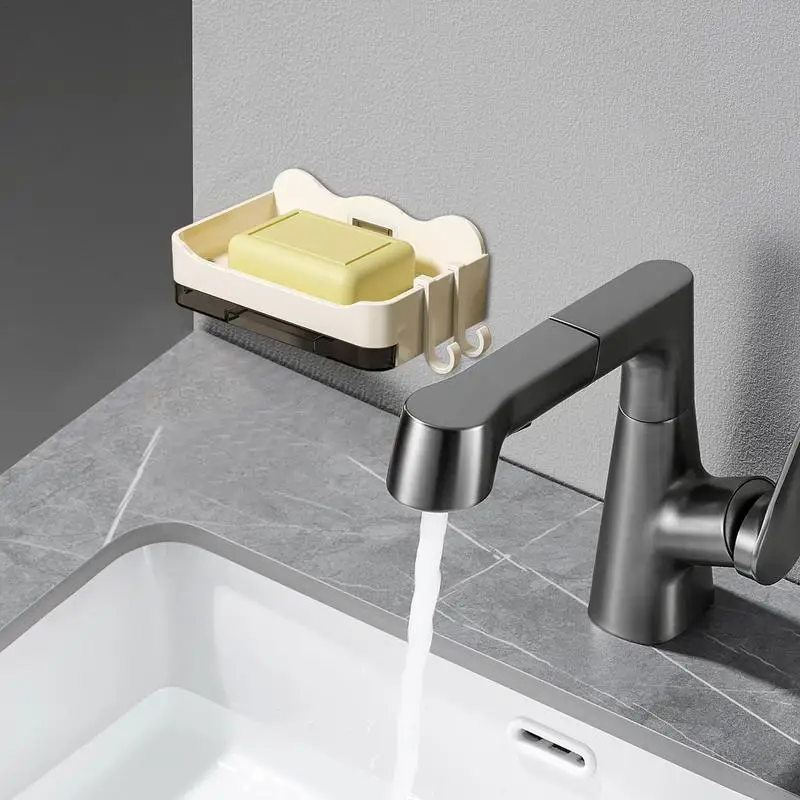 Wall Soap Dish No-Drilling Sponge Holder Soap Drain Box Wall Removable Soap Container With Hook Bar Soap Dish With Hooks For