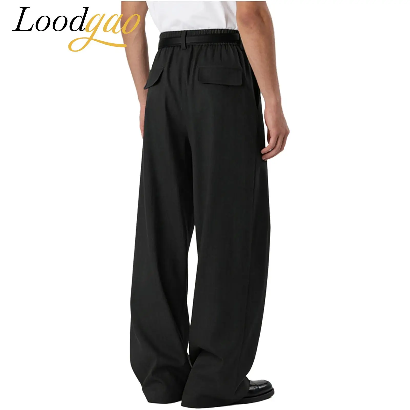 

Mens Pleated Wide Leg Old Money Baggy Pants Casual Zipper Pants Elastic Waist Loose Fit Fall Long Trousers with Pockets