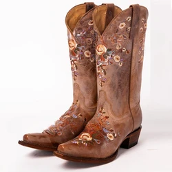 20 Women's Boots Knee High Neutral Retro Fashion Boots Square Heel Vintage Boots Embroidered Western Cowboy Bohemian Women Shoes