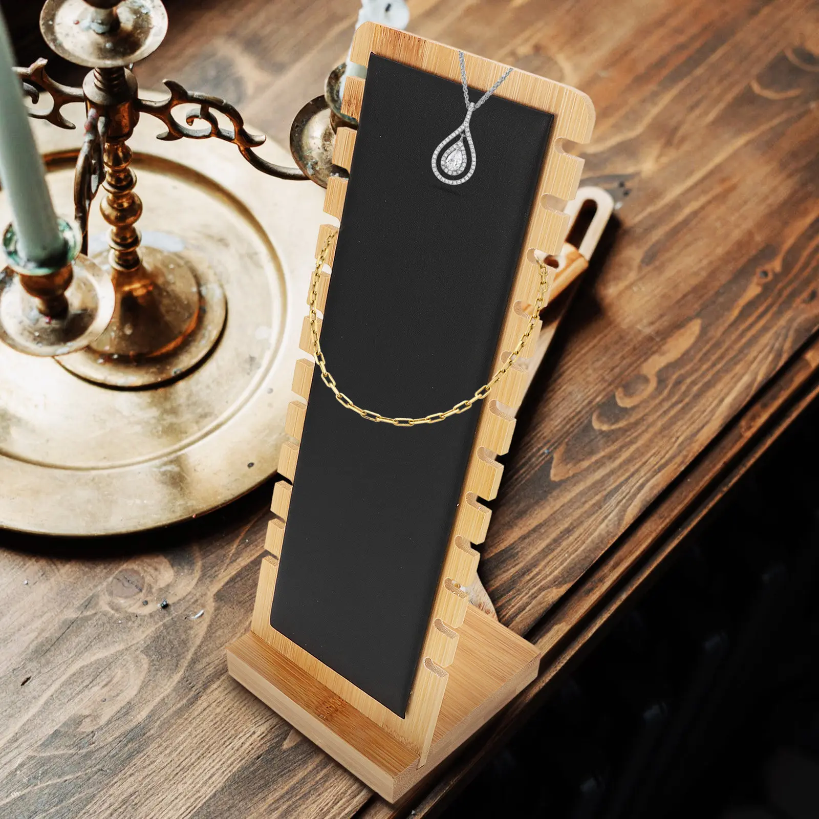 

Premium Bamboo Jewelry Stand for Necklaces Desktop Display and Storage Holder Simple Stable Design Wear-Resistant Necklace