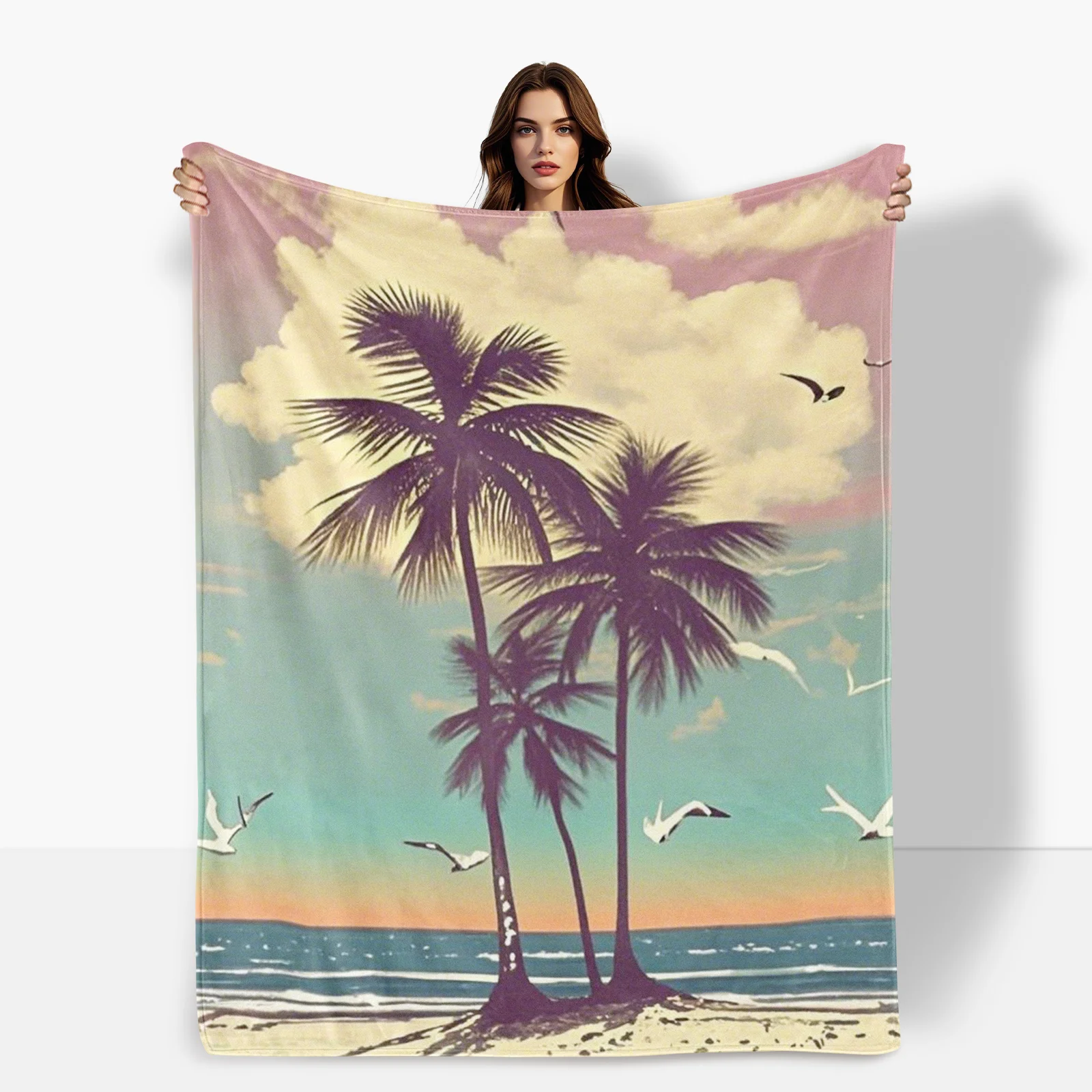 

Tropical Palm Tree Blanket With Blue Hues And Bird Motifs For Stylish Home Decor Accents