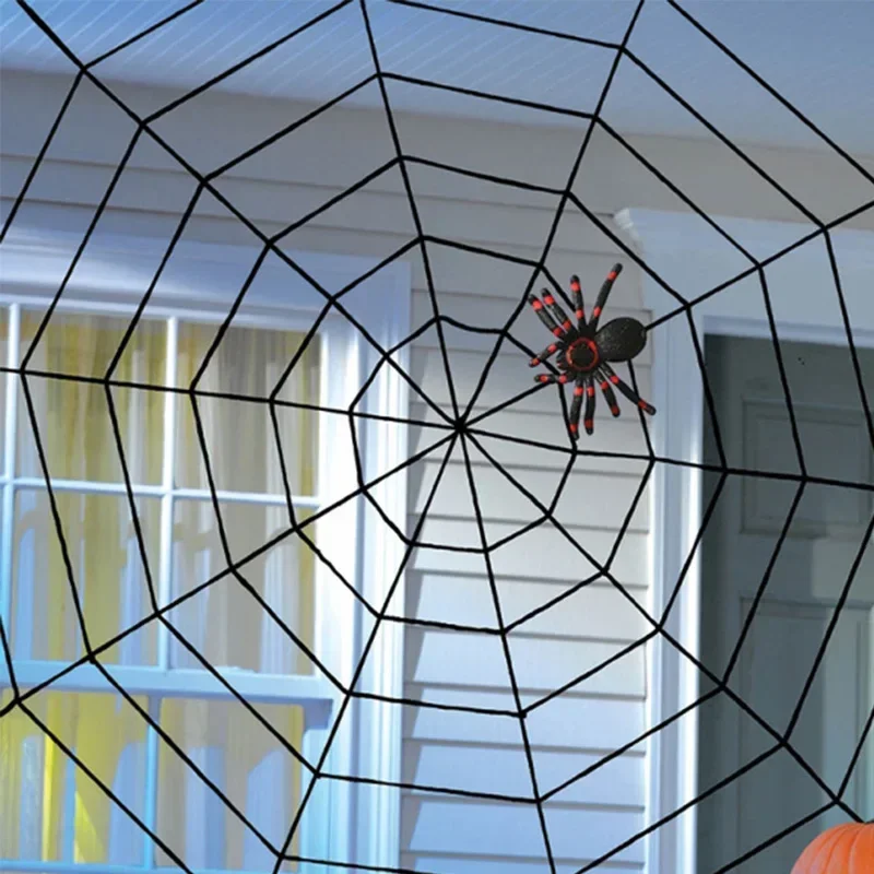 150/250 cm großes, schwarz-weißes Spinnennetz, riesiges, dehnbares Spinnennetz für Zuhause, Bar, Garten, Spukhaus, Horror-Requisiten, Halloween-Party-Dekoration – Detail 7