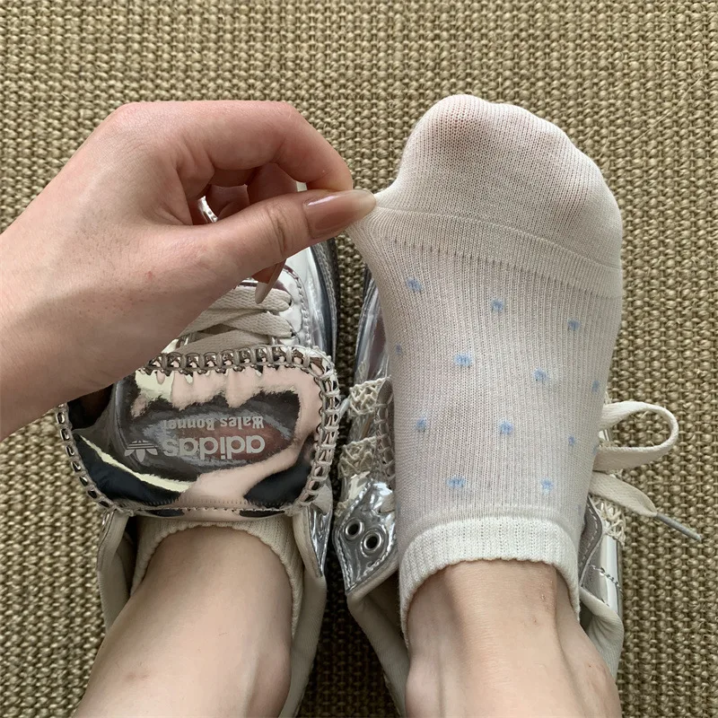 4 Pairs Women's Short No-show Socks Breathable Spring Summer Korean Style Dot Boat Socks Autumn Cotton Woman Socks High Quality