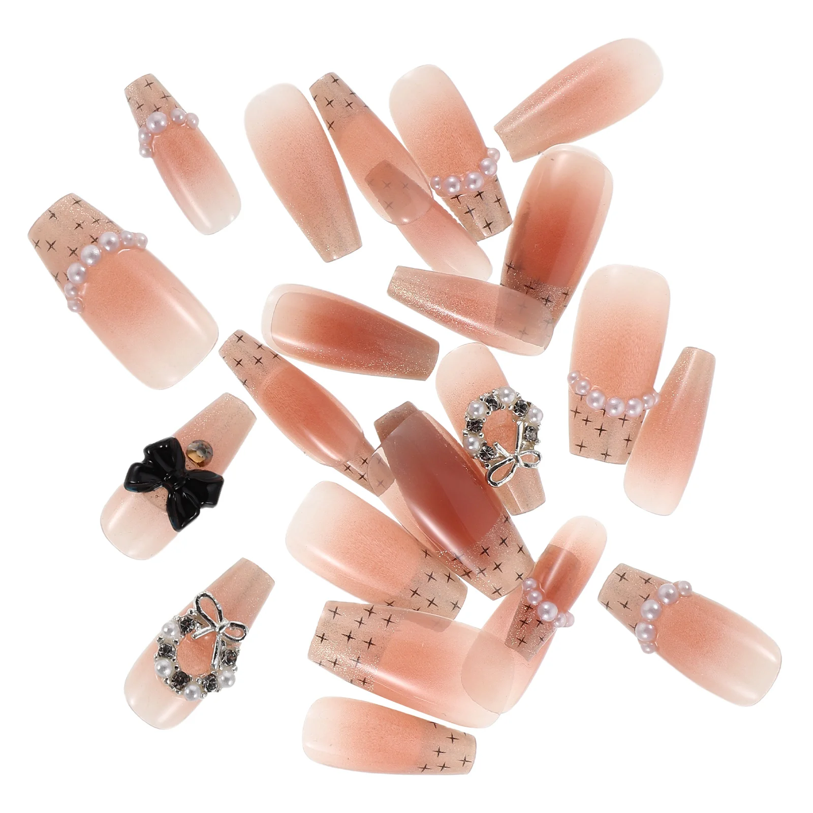 

30Pcs Fake Nails Full Cover Press on Nails Elegant Pearl Bow Design for Women Party Wedding Home Manicure Accessories