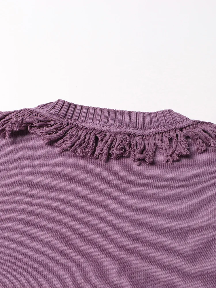 Tassel Fringe Knitted Women Sweater Changing Color Baggy Jumpers 2023 Fall Winter New Fashion Streetwear Workout Activewears