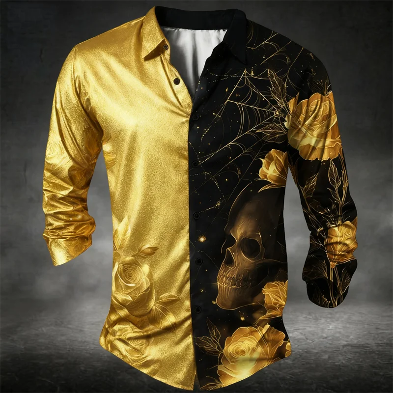 

Новая мужская рубашка с длинными рукавами и 3D принтом черепа, креативная модная рубашка с воротником и пуговицами, свободная рубашка с длинными рукавами, топ