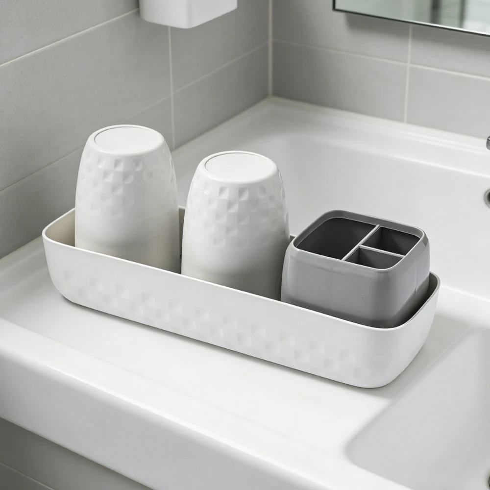 

Toothbrush Holder Set, Small Countertop Toothbrush & Toothpaste Caddy, Bathroom Organizer