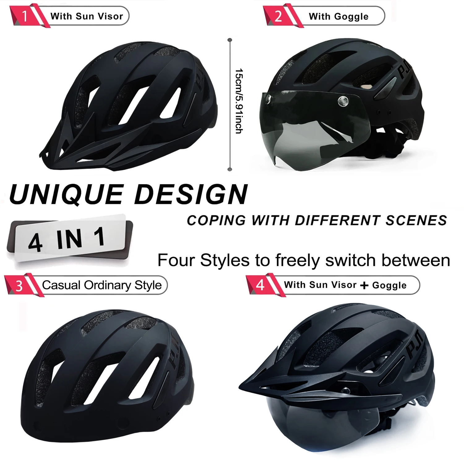 PJT Neuer LED-Fahrradhelm mit Sonnenbrille und Sonnenblende,  wiederaufladbar, Herren-Fahrradhelm, Sonnenbrille, Schild, Rennrad, MTB,  Fahrradhelme - AliExpress 18