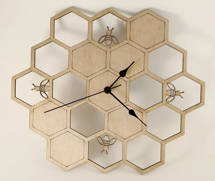 Beehive-Wooden Wall Clock with Bee Cells, Cute Little Bee Watch, Quartz Clock, Creative Fashion