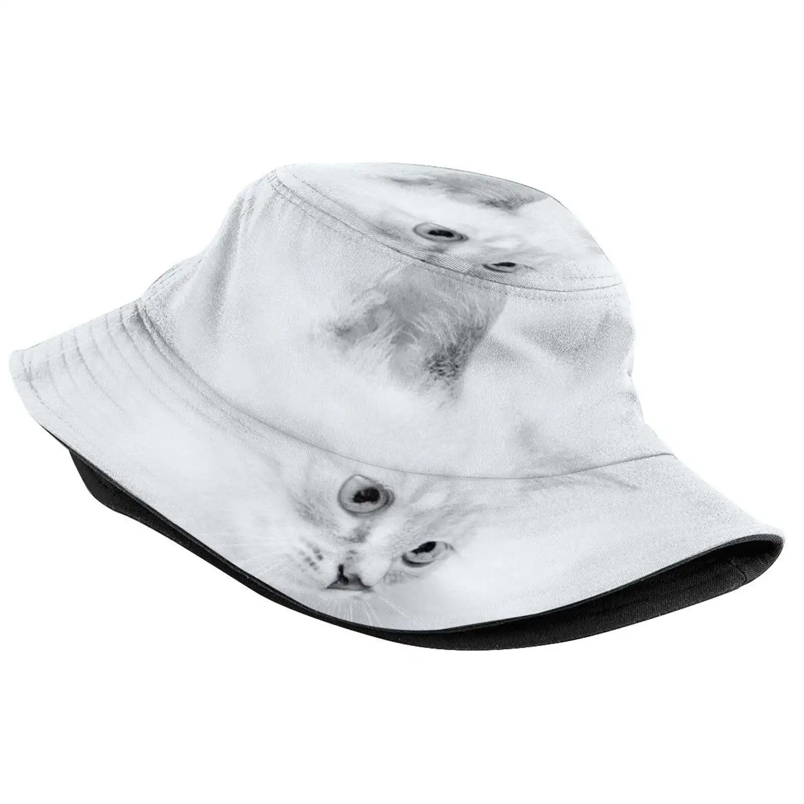 Cute Whit Cat With White Background - Cool Kittens Bucket Hat Beach Tourism Hats Breathable Sun Cap White Cat Cat Lover Memes