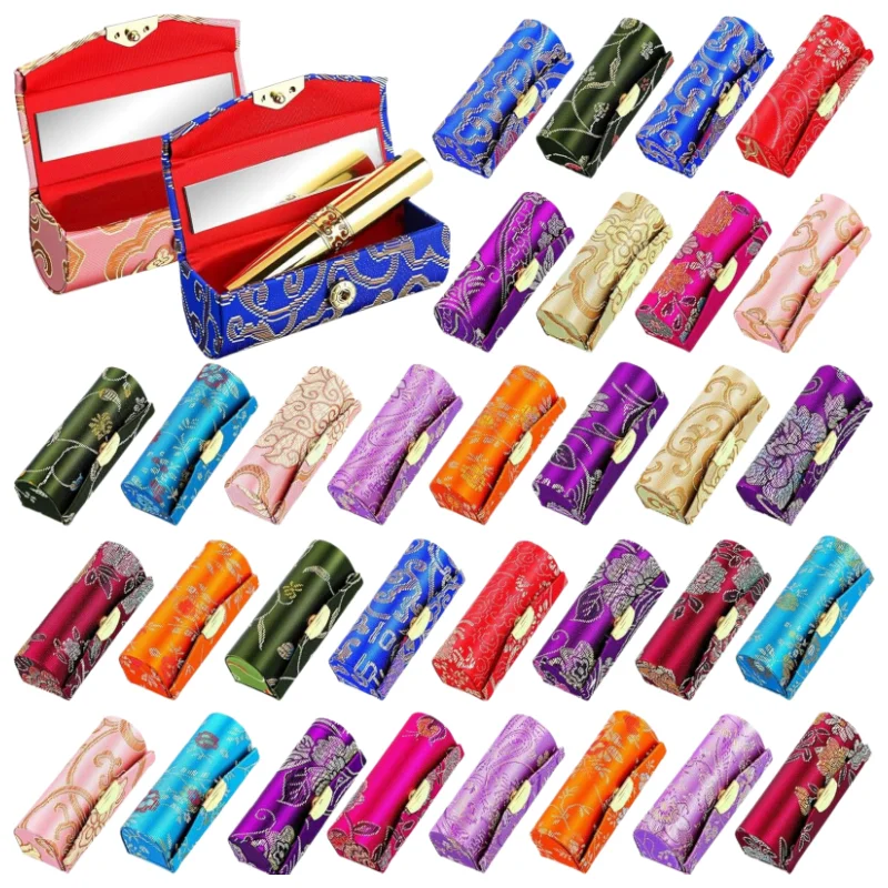 1/2/3/4Pcs Vintage Single Lipstick Box Jewelry Makeup Case with Mirror Random Colors Patterns Perfect Gift for Women