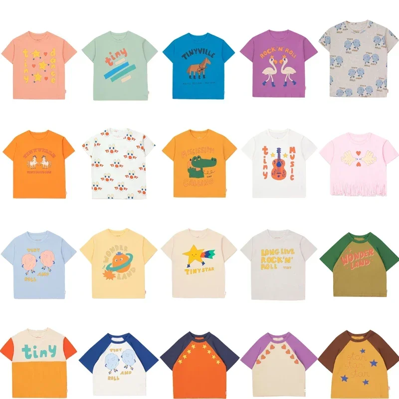 OUYANG&IVAN Children T-shirt Kids Tees 2025 New Summer TC Boys Girls Cute Print Short Sleeve T Shirts Child Cotton Tops Clothing