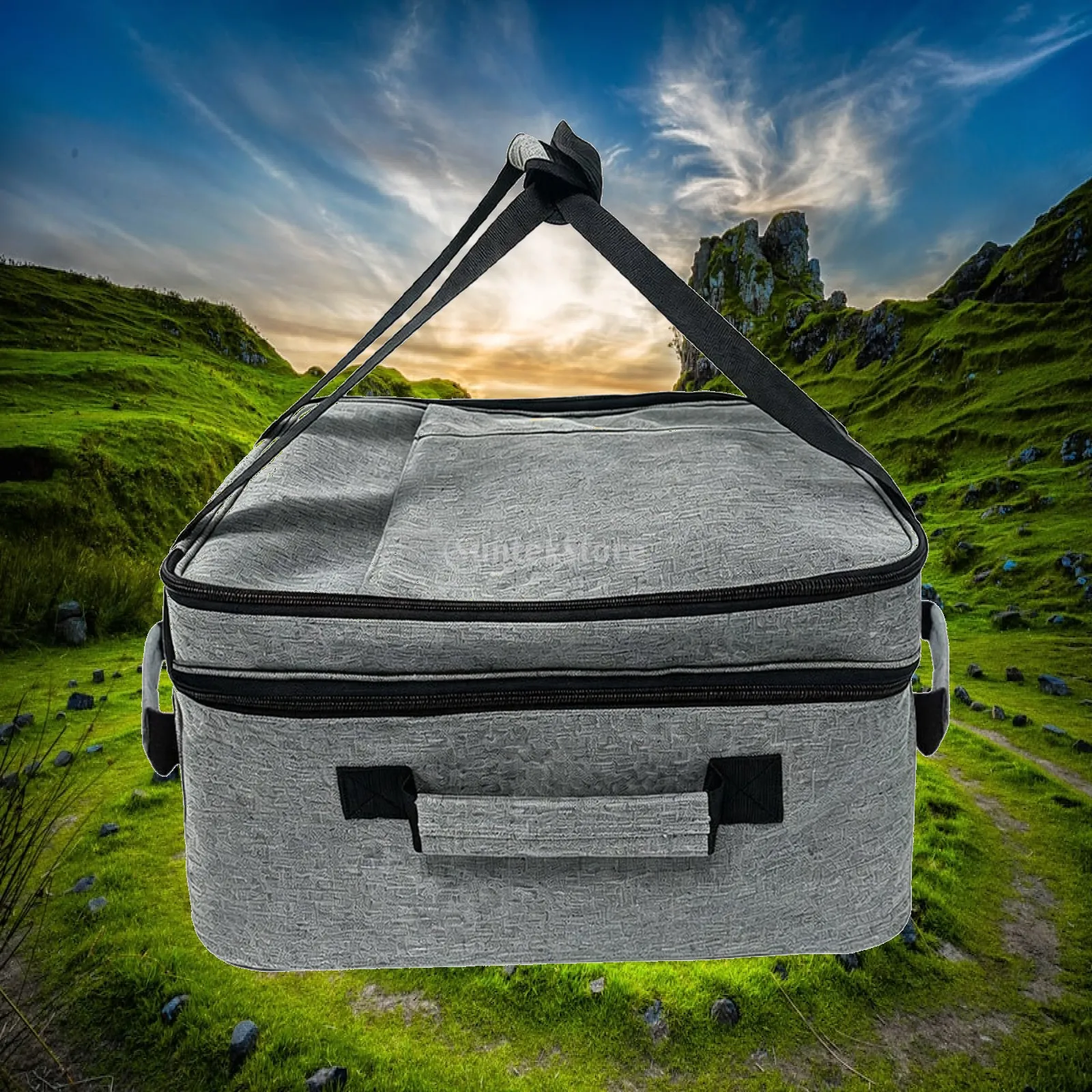 Double Compartment Nylon Pouch Bag with Carry Handle for Craft Accessories and Small Equipment Storage