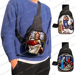 Christians Religion Holy Jesus Mary Chest Bag Women Men Crossbody Bags Casual Shoulder Bags for Travel Phone Purse Holder Bag