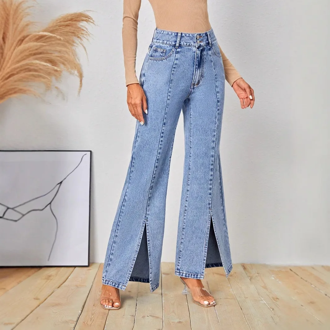 

Женские осенне-зимние стильные эластичные джинсы с высокой талией, облегающие длинные брюки с разрезом, хлопковая эластичная ткань