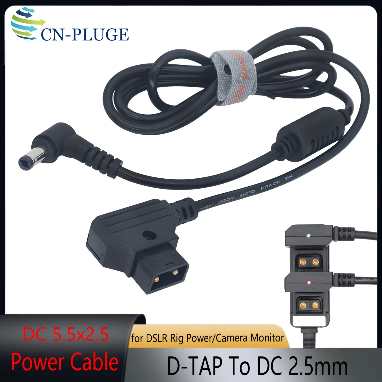 Cabo D-Tap Macho para DC 5.5x2.5mm / DC5.5x2.1mm (com placa protetora integrada) para Anton Bauer V-Mount, cabo de alimentação para monitor de câmera