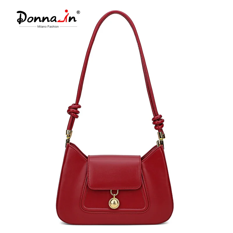 

Donna-in Split Cow Leather Shoulder Bag Genuine Red Handbag Underarm Bag French Fashion for Commute