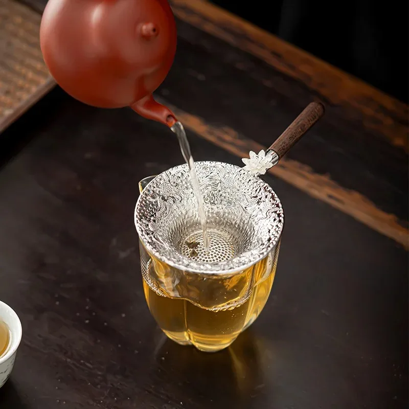 10 قطع سبائك اللوتس سنة مع الأسماك زهر البرقوق الشاي تسرب الشاي تصفية مقبض الخشب الصلب اليد مزورة طقم شاي الملحقات