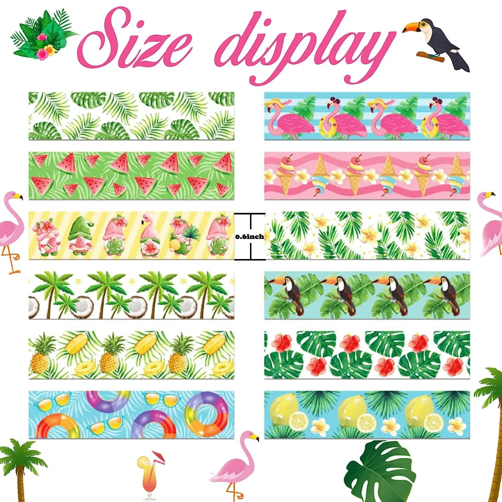 12 Rolls Hawaiian Summer Washi Tape Set Colorful Tropical Leaves Fruit Watermelon Pineapple Decorative Masking Tape Stickers