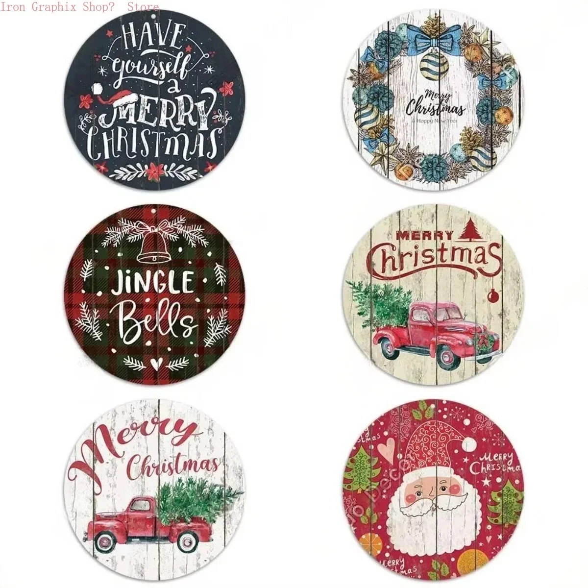 Rustic Christmas Wood Print,Vintage Style Round Tree Ornament, Cozy Xmas Wall Plaque Decor,Farmhouse Mantle Holiday Gift.