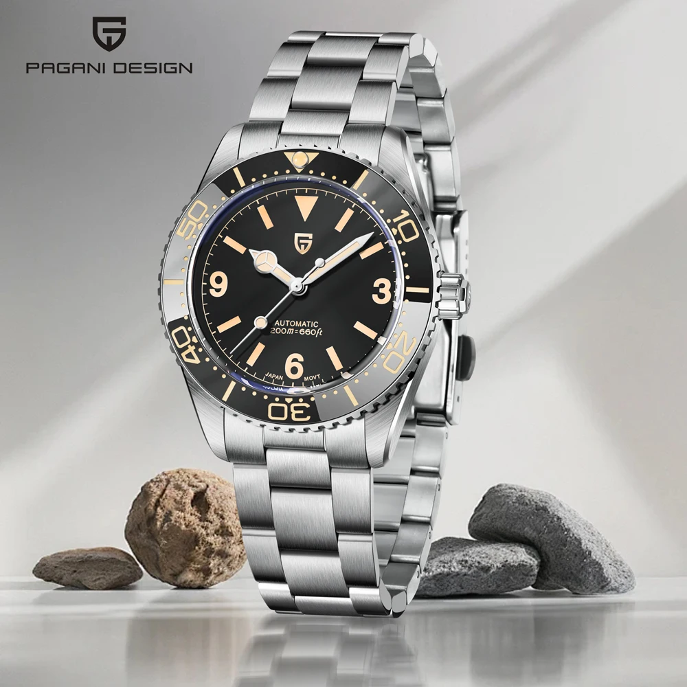 

PAGANI DESIGN Роскошные механические мужские часы в стиле ретро с сапфировым стеклом NH35 Механизм из нержавеющей стали Светящиеся механические мужские часы
