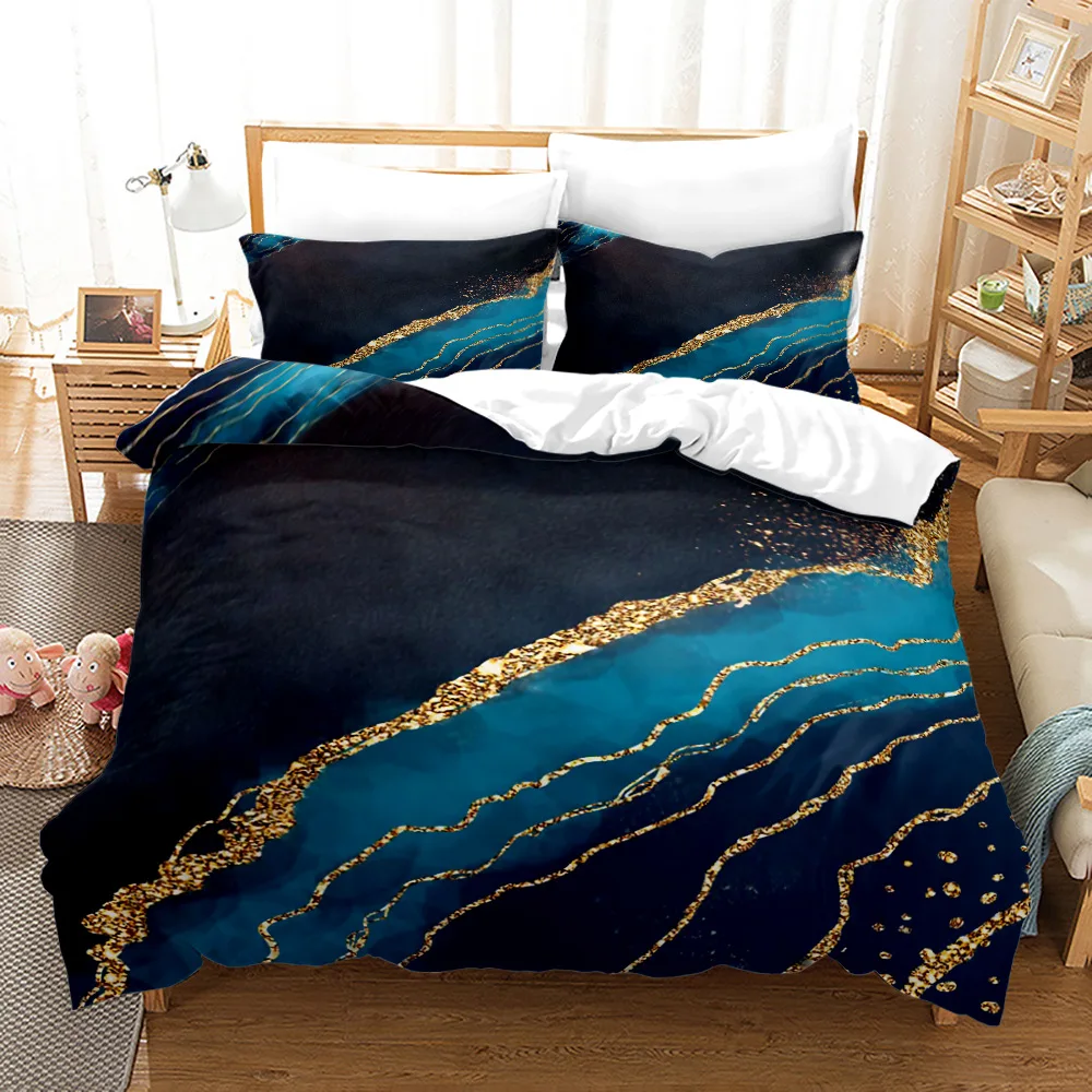 Gilding Marble Bedding Set Deep Color Soft Polyester Breathable Duvet Cover Set King Queen Twin Single Size with Pillowcase 3pcs